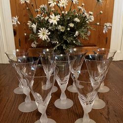10 Sasaki Wing Clear Crystal Wine / Water Glasses with Frosted Dove Stems - 10/$75