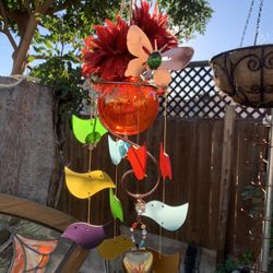Rainbow Stained Glass Birds Wind Chime Sun Catcher Butterfly Vase Mobile Handmade from Recycled Materials