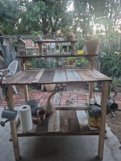 Rustic Wood Potting Bench with Shelves