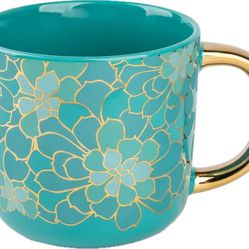 Thyme & Table Thyme & Table Stoneware Coffee Mug, 16 fl oz, Teal Succulent