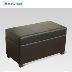 Black Faux Leather Storage Bench