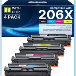 206X Toner Cartridges 4 Pack High Yield: MFP M283fdw Compatible for HP 206X 206A, Works with HP Color LaserJet Pro MFP M283fdw M283cdw M283fdn M282nw 
