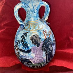 8.5 inch Handmade Hand painted Ceramic Greek Vase Imported From Greece