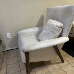 Mid Century Modern White Chair With Matching Ottoman