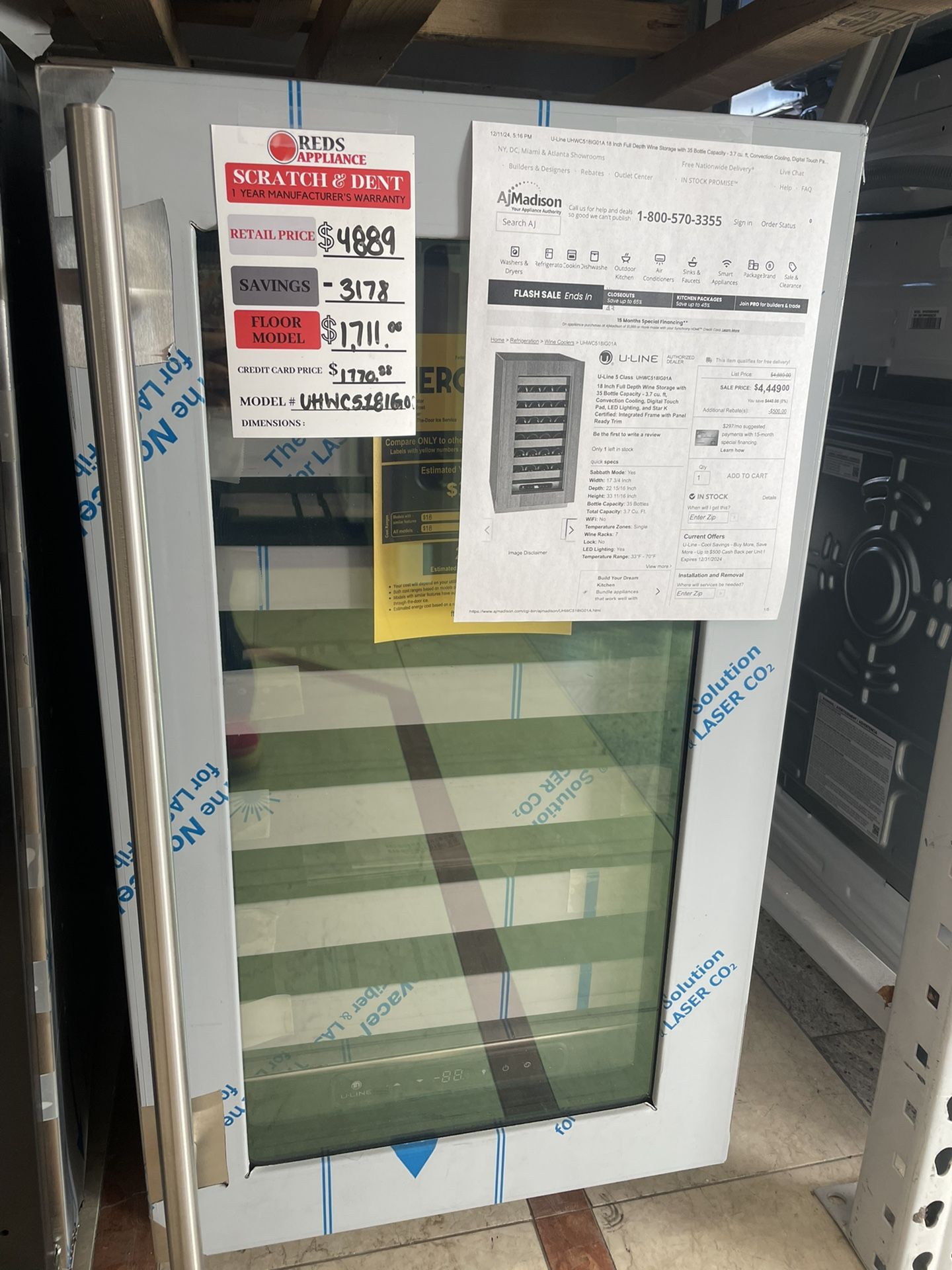 U-line Wine Refrigerator 18 Inches