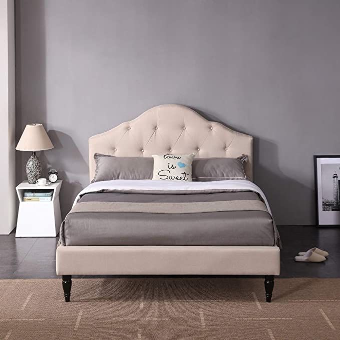 FULL SIZE: Classic Brands DeCoro Winterhaven Upholstered Platform Bed | Headboard and Wood Frame
