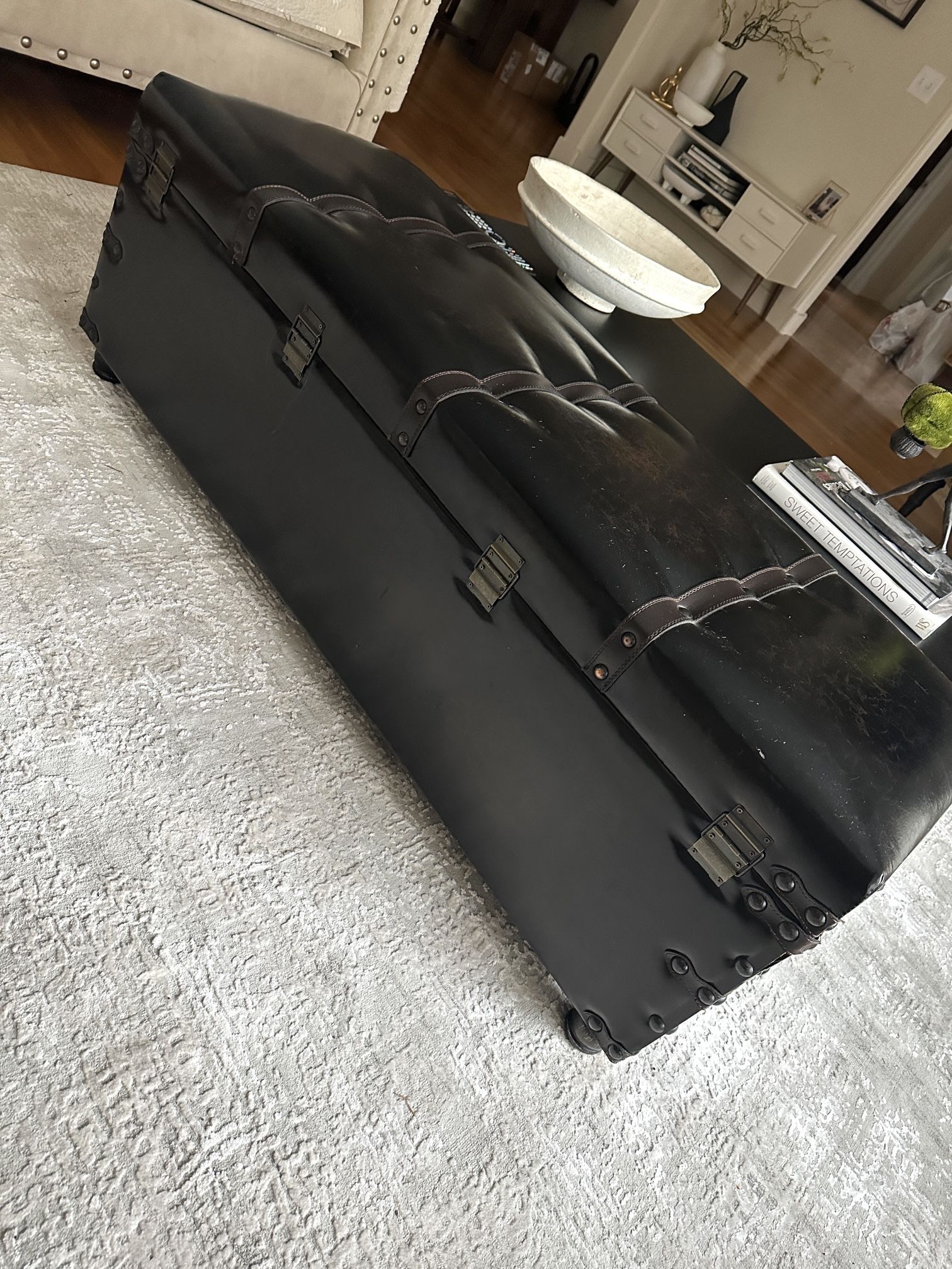 Faux Leather Ottoman with Storage