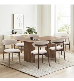 Wooden Dining Chairs Set of 6, Modern Upholstered Fabric Dining Room Chair, Farmhouse Kitchen Side Chairs with Foot Pegs, Beige brand new in box $320 