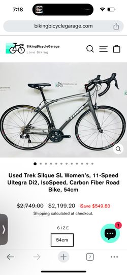 Used Trek Silque SL Womenβs, 11-Speed Ultegra Di2, IsoSpeed, Carbon Fiber Road Bike, 54cm