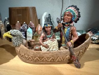 Native American Canoe Family Resin Figurine