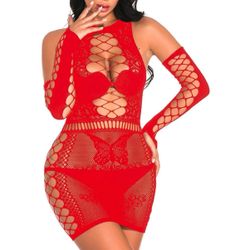 Women’s Fishnet Lingerie Babydoll Mesh Hole Chemise Babydoll Sleepwear Mini Dress One Size