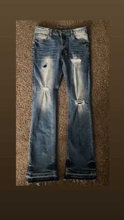 KSUBI Flared Distressed Denim JEANS