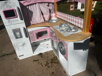 Kids Play Kitchen Set Pink and White