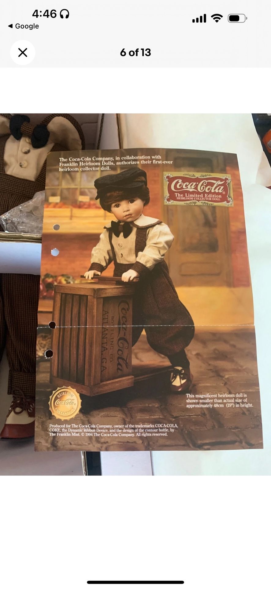 Franklin Heirloom Porcelain Coca Cola Doll