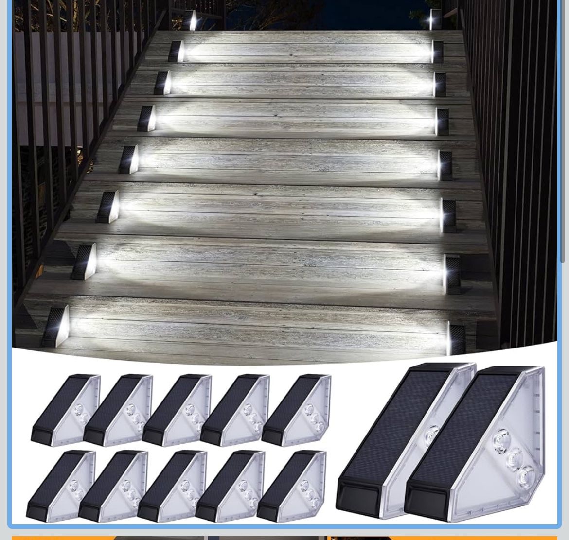 KINKAI 12 Pack Solar Stair Lights, Outdoor Step Light Waterproof Deck Lighting for Outside Garden Front Door Porch Yard Patio Decor (White Light)