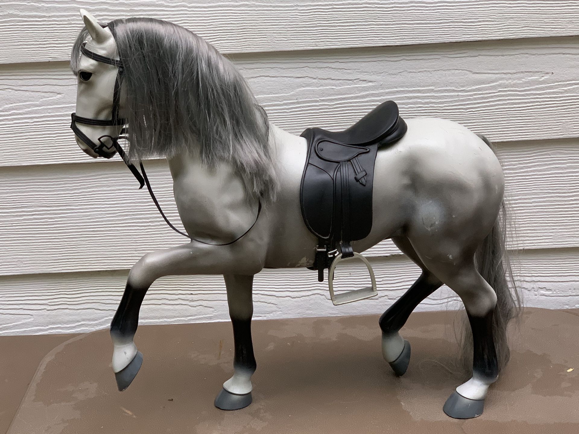 Battat Grey Horse with Black Saddle and Bridle for 18" Dolls