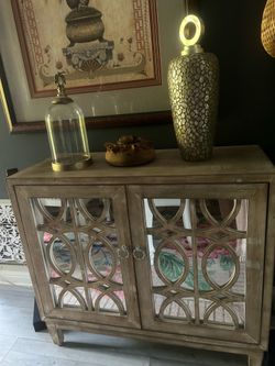 Side buffet wood and mirror inside storage