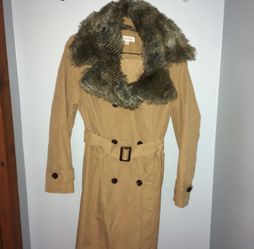 Calvin Klein Trench Coat with Faux Fur Collar