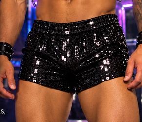 Men’s black rave sequin shorts size large