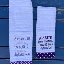 2 handmade K-State Wildcats baby burp cloths