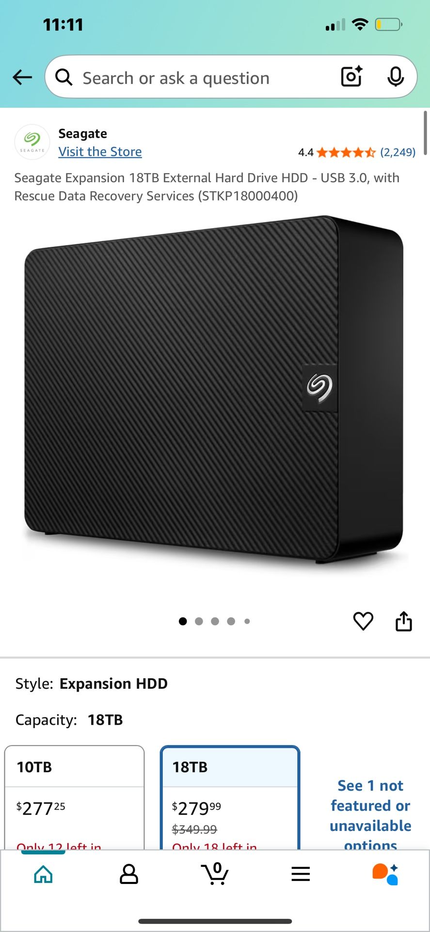 Seagate Expansion 18TB External Hard Drive HDD - USB 3.0, with Rescue Data Recovery Services (STKP1(contact info removed))