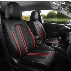 FREESOO Leather Car Seat Covers Full Set, Waterproof Black Seat Covers for Cars Trucks SUV, Luxury Car Seat Covers Front Seats and Back, Automotive Ca