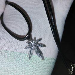 Leather Cord Necklace With Stainless Steel Pendants