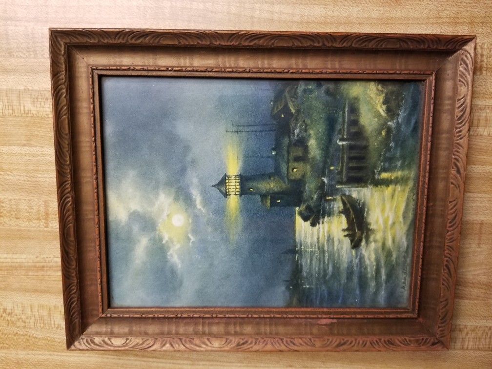 Vintage Nautical Lighthouse Picture Titled The Guilding Light by Chandler