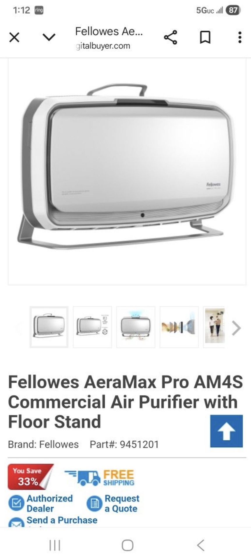 Fellowes AeraMax Pro AM4S Commercial Air Purifier with Floor Stand