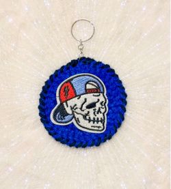Handmade Crochet Skull Patch Keychain