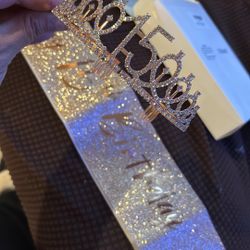 Rose Gold 15 Birthday Sash And Crown 
