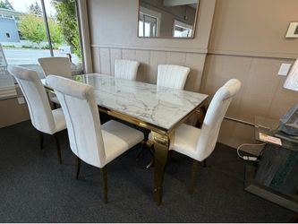 7PC Modern Marble Dining Set – Table + 6 Chairs