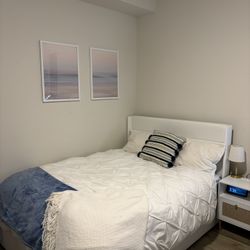 Full Size Bed Frame w/ Lift-Up Storage (Cream Velvet)