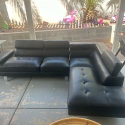 Modern Black Sectional Sofa & Glass Dining Table Set - Excellent Condition
