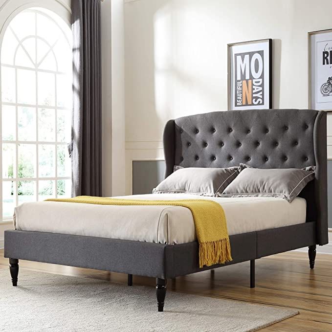 FULL SIZE: Coventry Upholstered Platform Bed | Headboard and Metal Frame with Wood Slat Support