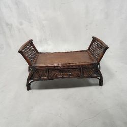 Vintage Boho Rattan & Wicker Coffee Table with Storage - Tropical Style