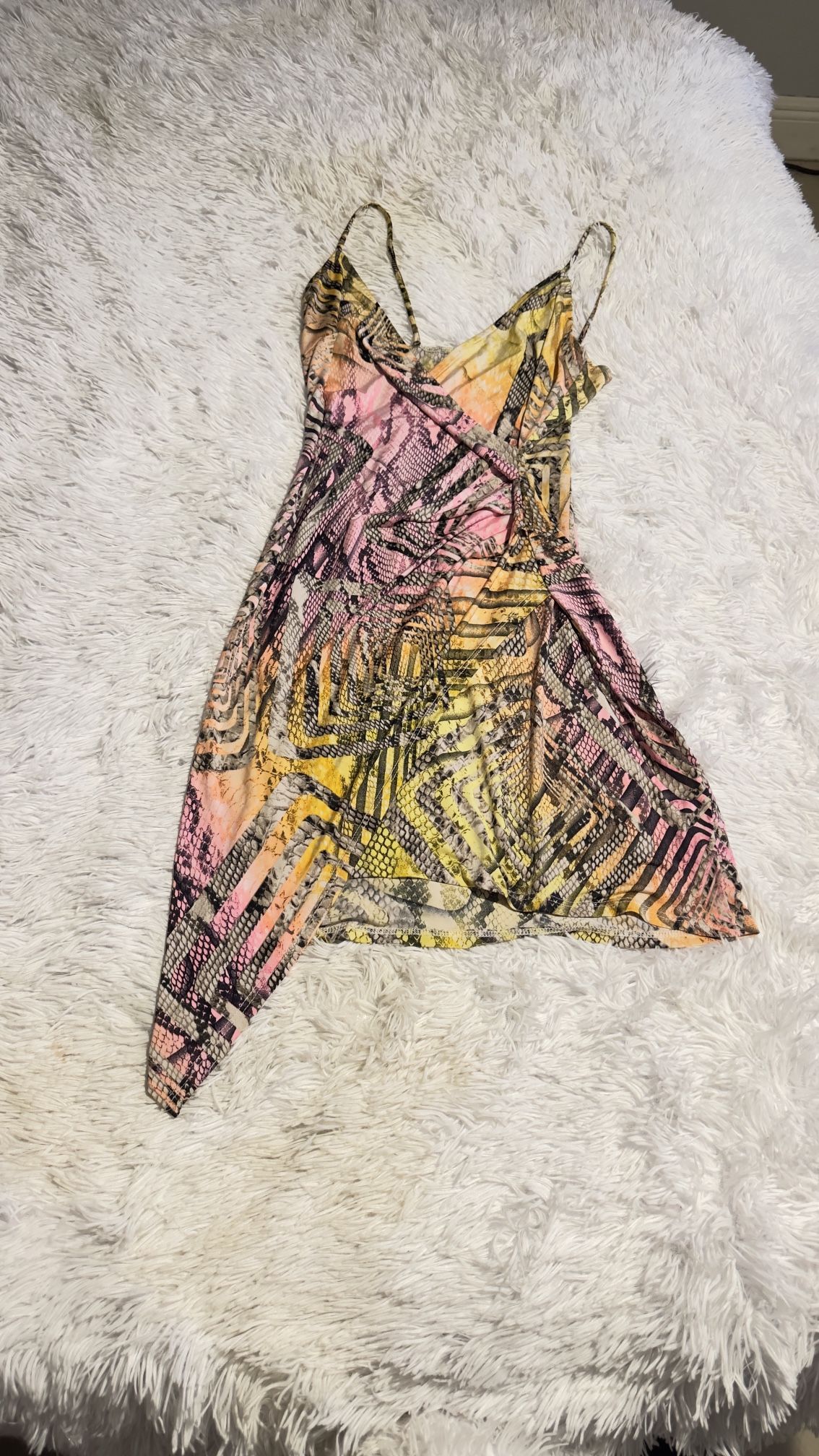 Charlotte Russe Pink and Yellow Asymmetrical Sundress