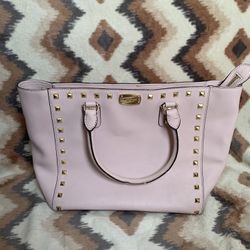 Michael Kors Saffiano Leather Kellen Studded Blossom Satchel Bag in Pink Purse