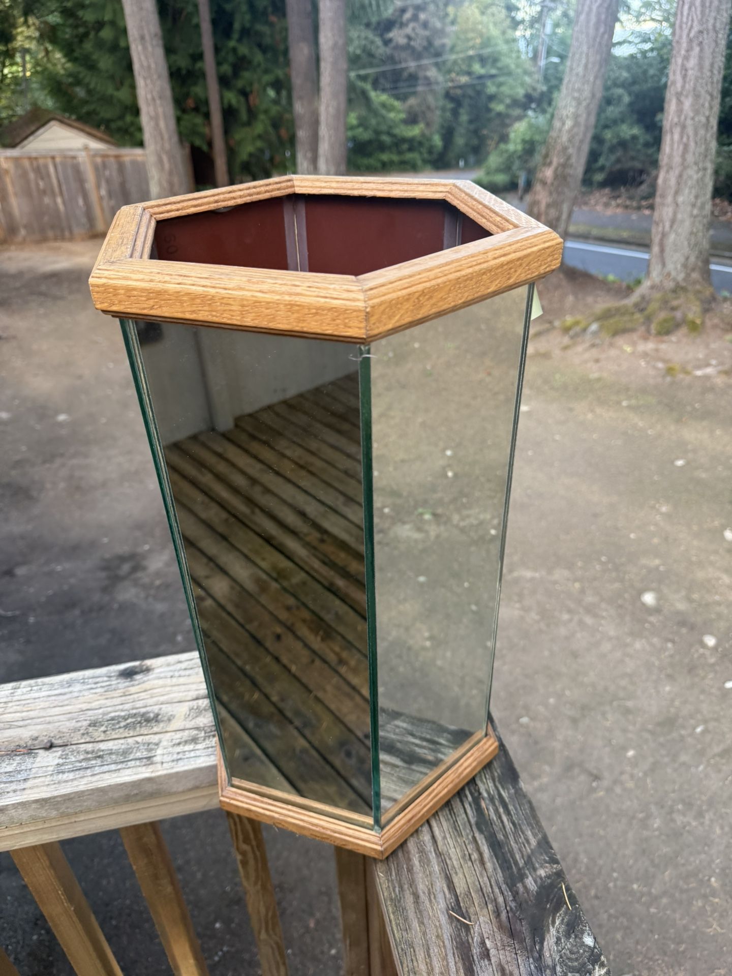 Vintage 1970S 1980S Postmodern Mirrored Pedestal Plant Stand Hexagonal