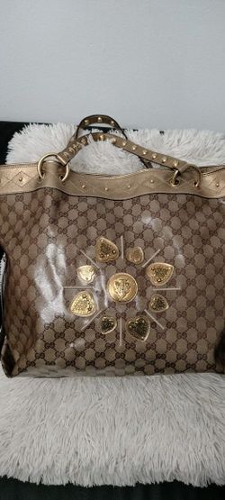 Gucci Metallic Gold GG Crystal Coated Canvas Studded Irina Tote

