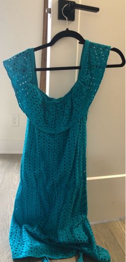 Teal Eyelet Mini Dress