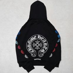 Chrome Blvck Off White Hearts Cross Rainbow Horseshoe Zip Up Hoodie Hooded Top Hypebeast Sweatshirt Paris Designer Rhude Trapster L XL