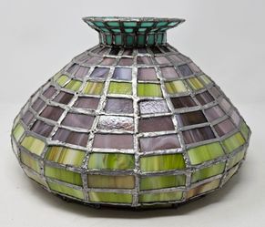Beautiful Vintage Tiffany Style Stained Slag Glass Lamp Shade Purple Green Teal