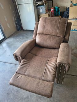 Caleb 38' Wide Overstuffed Classic Vegan Leather Recliner Chair w Nailhead Trim