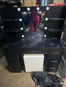 Black Vanity Desk with Lighted Mirror