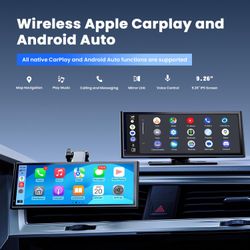 9.26" Carplay Screen for Car, Wireless Portable Car Play Screen for Apple CarPlay & Android Auto, OTA Updates, Backup Camera, Bluetooth 5.0, Mirror Li