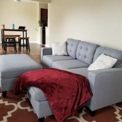 Brand New Light Gray Sectional Sofa Couch With Ottoman 