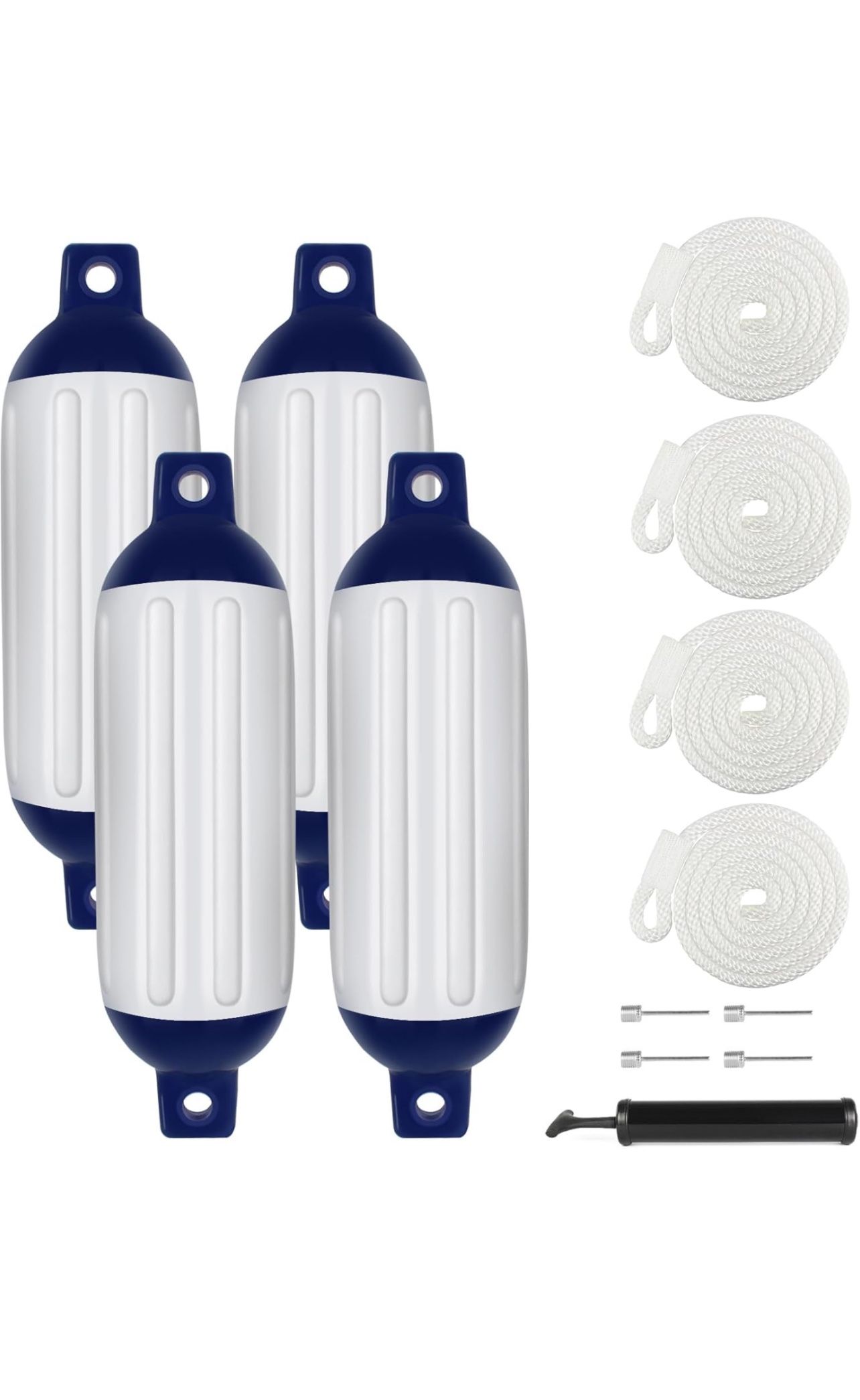 Boat Fenders 4 Pack, Ribbed Twin Eyes Vinyl Boat Fender Bumpers, Boat Bumpers for Docking, Come with Ropes Needles and Pump to Inflate