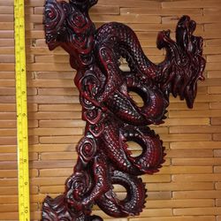 Chinese Red Cinnabar Resin Dragon Statue 