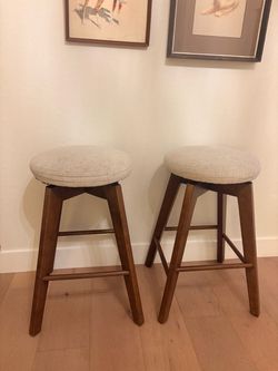 Set of 2 Mid-Century Wood counter height Bar Stools